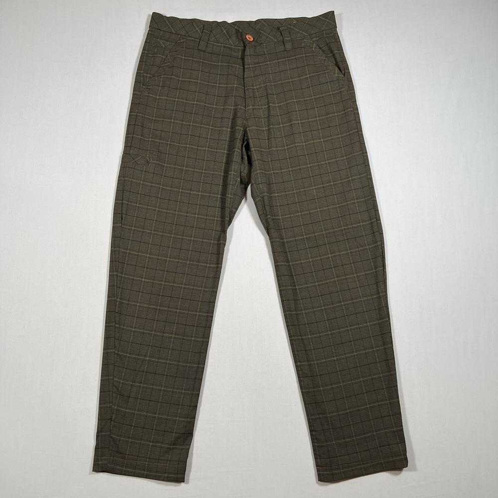 Prana Chino Pants Mens 32 Brown Green Plaid Stretch Pockets